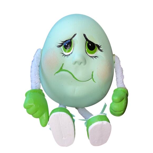 Vintage Green Ceramic Eggs Pipe Cleaner Arms/Legs Anthropomorphic Humpty Dumpty - Picture 1 of 10